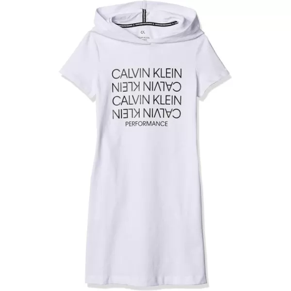 Calvin Klein Girls Performance Logo Sweatshirt Dress Fleece Hoodie with Long Or Short SleevesWhite Topsy Logo