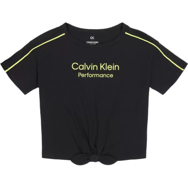 Calvin Klein Girls Performance Logo TShirt with Front Tie Short Sleeve Tee amp Drop Shoulder StyleBlack Piping