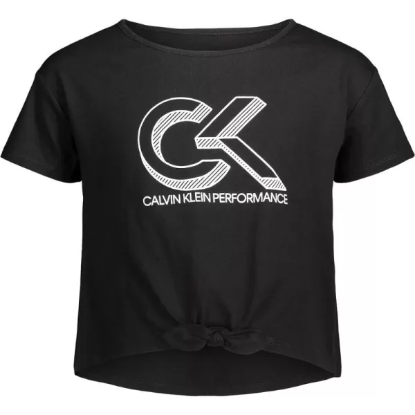 Calvin Klein Girls Performance Logo TShirt with Front Tie Short Sleeve Tee amp Drop Shoulder StyleBlack Shadow