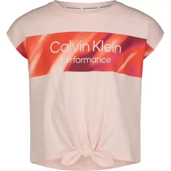 Calvin Klein Girls Performance Logo TShirt with Front Tie Short Sleeve Tee amp Drop Shoulder StyleCrystal Flash