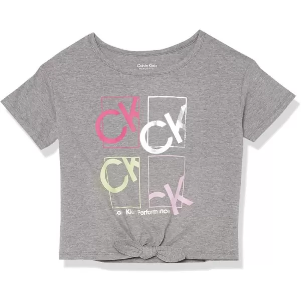 Calvin Klein Girls Performance Logo TShirt with Front Tie Short Sleeve Tee amp Drop Shoulder StyleGrey Window