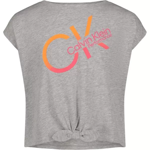 Calvin Klein Girls Performance Logo TShirt with Front Tie Short Sleeve Tee amp Drop Shoulder StyleLight Grey A01g