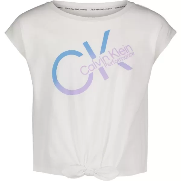 Calvin Klein Girls Performance Logo TShirt with Front Tie Short Sleeve Tee amp Drop Shoulder StyleWhite A01g