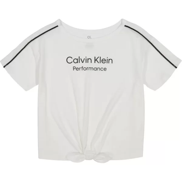 Calvin Klein Girls Performance Logo TShirt with Front Tie Short Sleeve Tee amp Drop Shoulder StyleWhite Piping