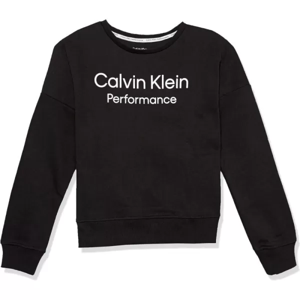 Calvin Klein Girls Performance Sweatshirt Crew Neck Pullover with Logo Design Tagless InteriorBlack Core