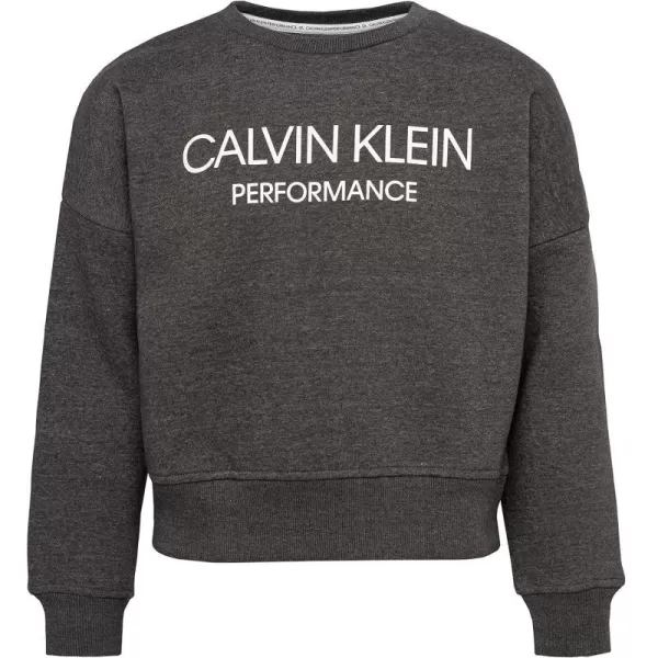 Calvin Klein Girls Performance Sweatshirt Crew Neck Pullover with Logo Design Tagless InteriorCharcoal Logo