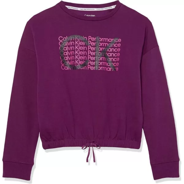 Calvin Klein Girls Performance Sweatshirt Crew Neck Pullover with Logo Design Tagless InteriorPurple Intersect