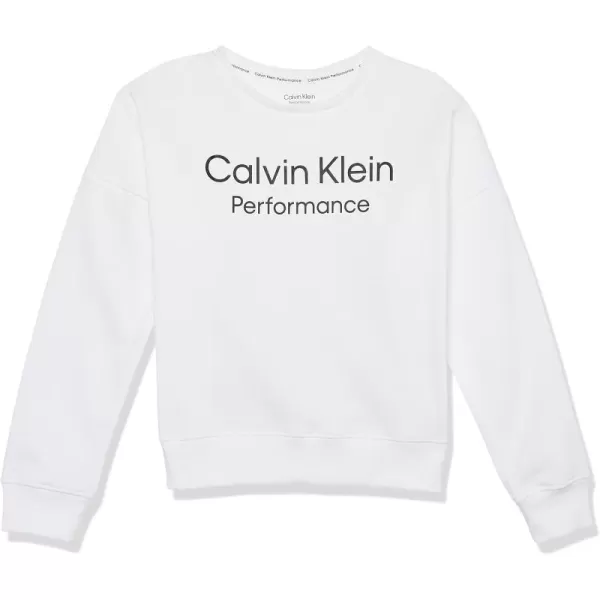 Calvin Klein Girls Performance Sweatshirt Crew Neck Pullover with Logo Design Tagless InteriorWhite Core