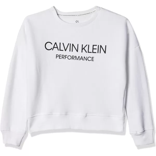 Calvin Klein Girls Performance Sweatshirt Crew Neck Pullover with Logo Design Tagless InteriorWhite Logo