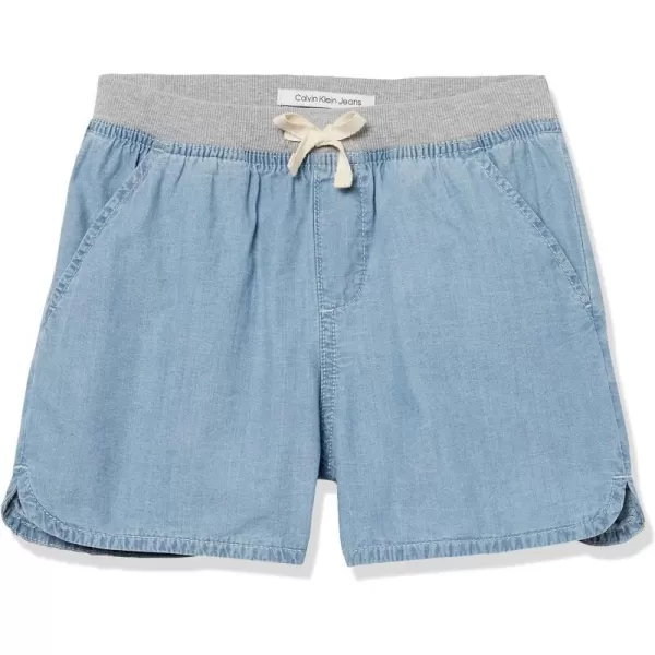 Calvin Klein Girls Pullon Jean Shorts Lightweight Denim Ribbed Waistband amp Functional PocketsChambray