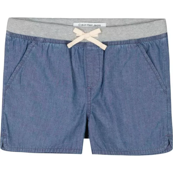 Calvin Klein Girls Pullon Jean Shorts Lightweight Denim Ribbed Waistband amp Functional PocketsMedium Chambray