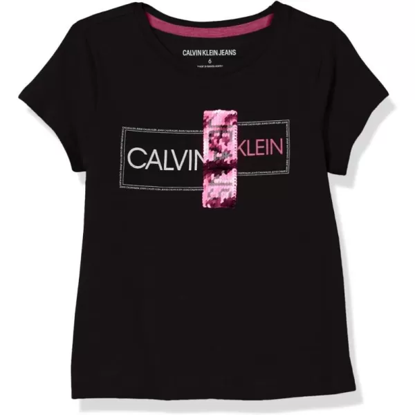 Calvin Klein Girls Short Sleeve Cotton TShirt with Flip Sequin Design amp Tagless InteriorAnthracite Split