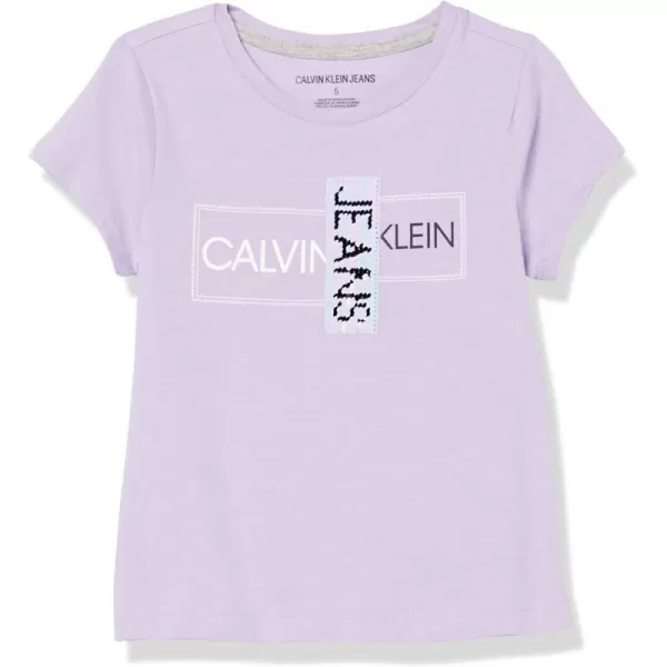 Calvin Klein Girls Short Sleeve Cotton TShirt with Flip Sequin Design amp Tagless InteriorLilac Split