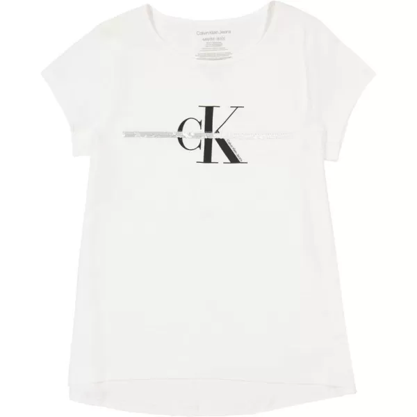 Calvin Klein Girls Short Sleeve Cotton TShirt with Flip Sequin Design amp Tagless InteriorWhite Stripe