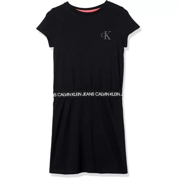 Calvin Klein Girls Short Sleeve Jersey Dress With Elastic Cinched WaistAnthracite Logo