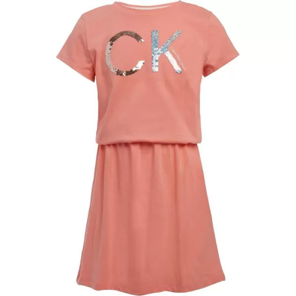 Calvin Klein Girls Short Sleeve Jersey Dress With Elastic Cinched WaistDesert Flower