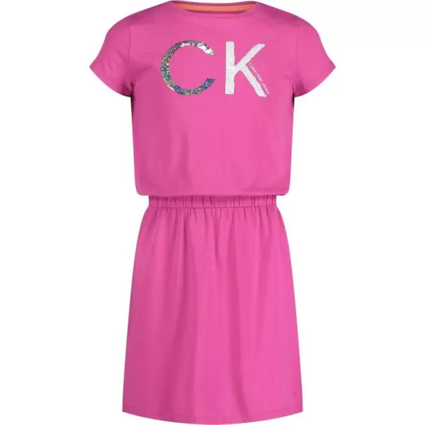 Calvin Klein Girls Short Sleeve Jersey Dress With Elastic Cinched WaistRose Violet