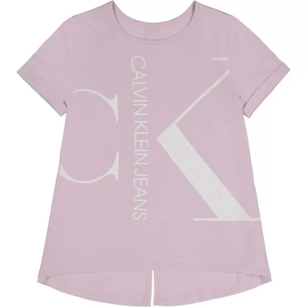 Calvin Klein Girls Short Sleeve Logo TShirt Comfortable Fit Cotton Tee with Tagless InteriorBlow Up Pink