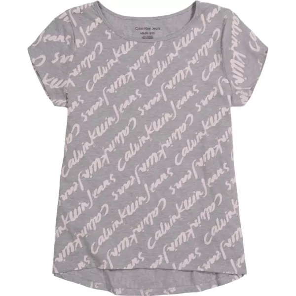 Calvin Klein Girls Short Sleeve Logo TShirt Comfortable Fit Cotton Tee with Tagless InteriorGrey Brush