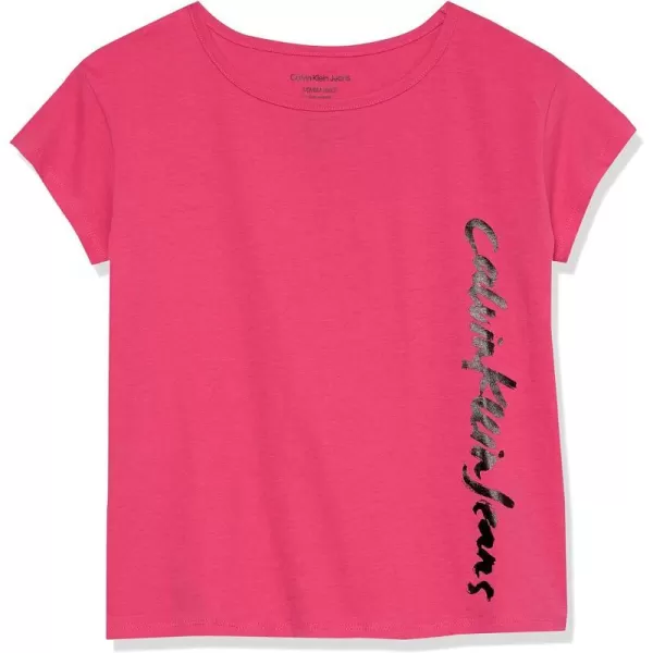 Calvin Klein Girls Short Sleeve Logo TShirt Comfortable Fit Cotton Tee with Tagless InteriorHoney Knockout