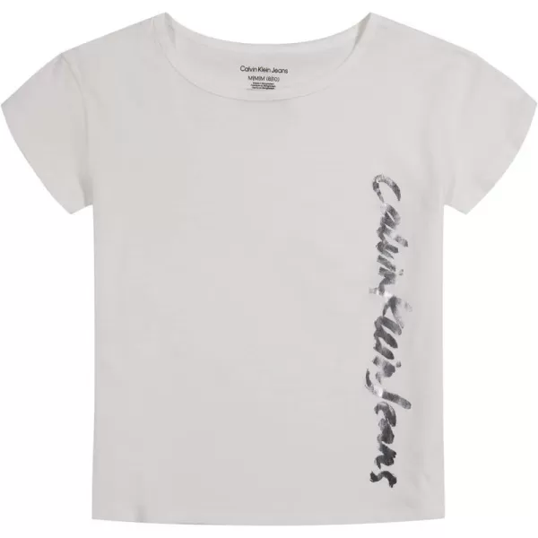 Calvin Klein Girls Short Sleeve Logo TShirt Comfortable Fit Cotton Tee with Tagless InteriorKnockout White