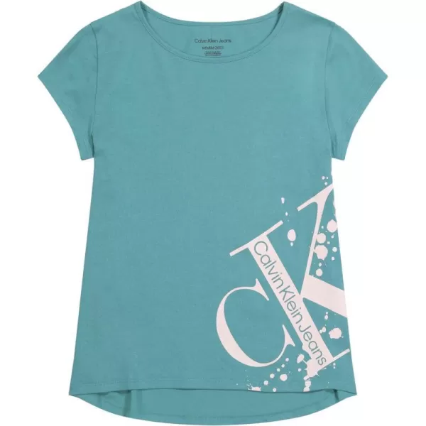 Calvin Klein Girls Short Sleeve Logo TShirt Comfortable Fit Cotton Tee with Tagless InteriorLatigo Bay