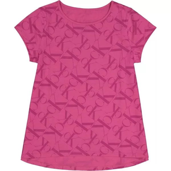 Calvin Klein Girls Short Sleeve Logo TShirt Comfortable Fit Cotton Tee with Tagless InteriorPink Mon Toss