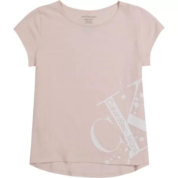 Calvin Klein Girls Short Sleeve Logo TShirt Comfortable Fit Cotton Tee with Tagless InteriorPink Splatter