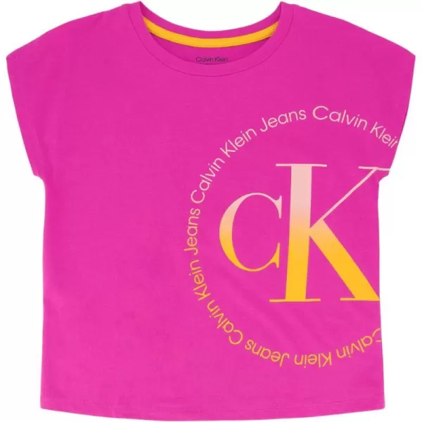 Calvin Klein Girls Short Sleeve Logo TShirt Comfortable Fit Cotton Tee with Tagless InteriorRose Full Circle