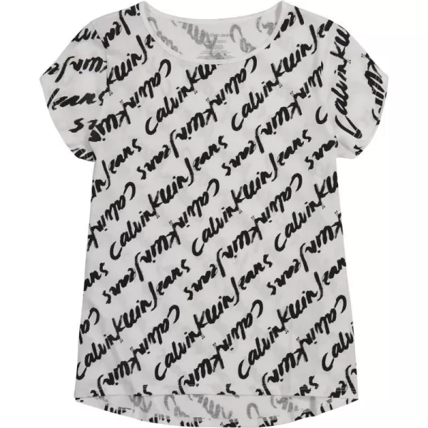 Calvin Klein Girls Short Sleeve Logo TShirt Comfortable Fit Cotton Tee with Tagless InteriorWhite Brush