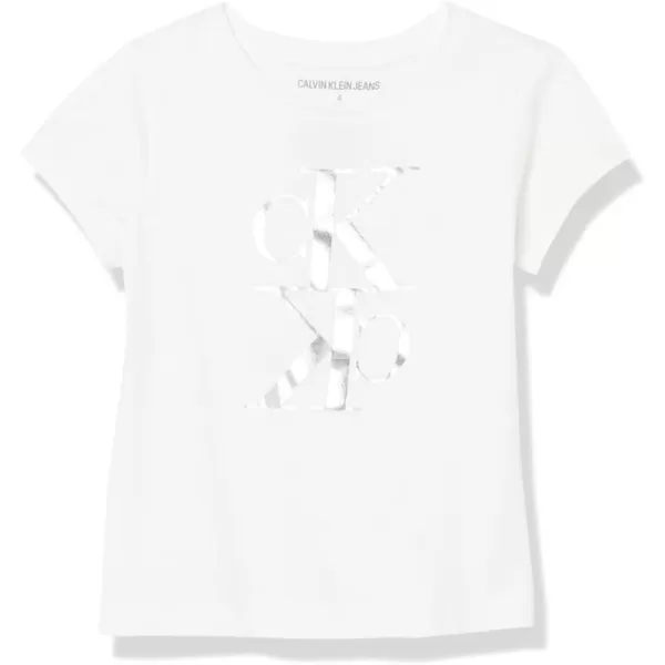 Calvin Klein Girls Short Sleeve Logo TShirt Comfortable Fit Cotton Tee with Tagless InteriorWhite Mirror