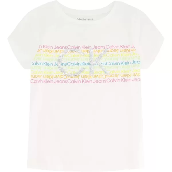 Calvin Klein Girls Short Sleeve Logo TShirt Comfortable Fit Cotton Tee with Tagless InteriorWhite Rainbow 03g