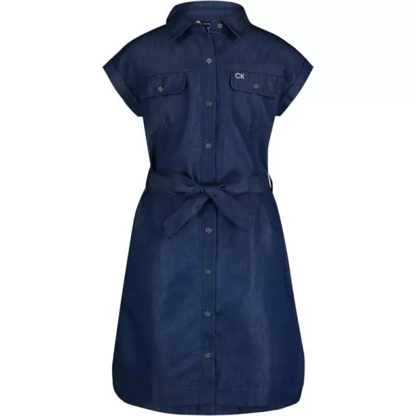 Calvin Klein Girls Short Sleeve Shirt Dress Chambray amp Dark Denim ColorsDark Chambray