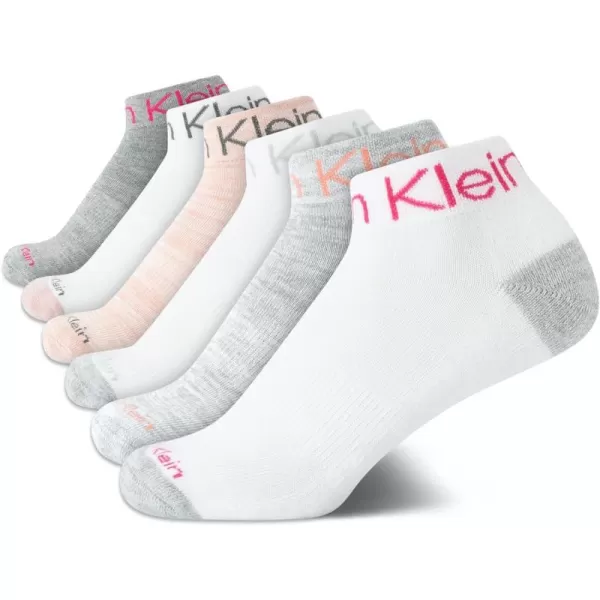 Calvin Klein Girls Socks  Cushion Quarter Cut Ankle Socks 6 PackWhite Multi