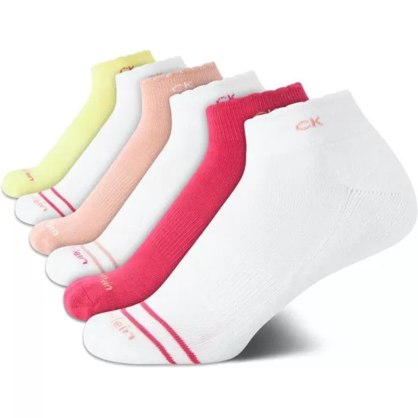 Calvin Klein Girls Socks  Cushion Quarter Cut Ankle Socks 6 PackWhite Stripe Multi