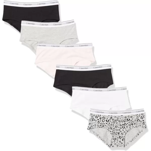 Calvin Klein Girls Soft Cotton Modal Hipster Panty 6 PackLeopard Heather Pink