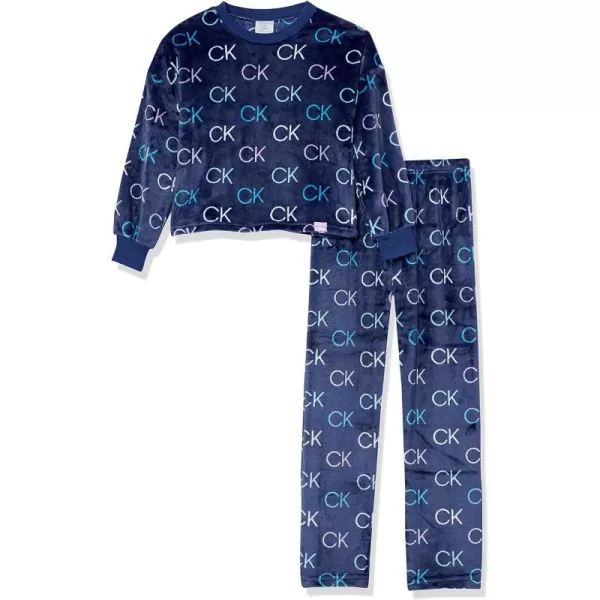 Calvin Klein Girls Super Soft Fleece Pajama Set 2 Piece PjCk Navy Logo