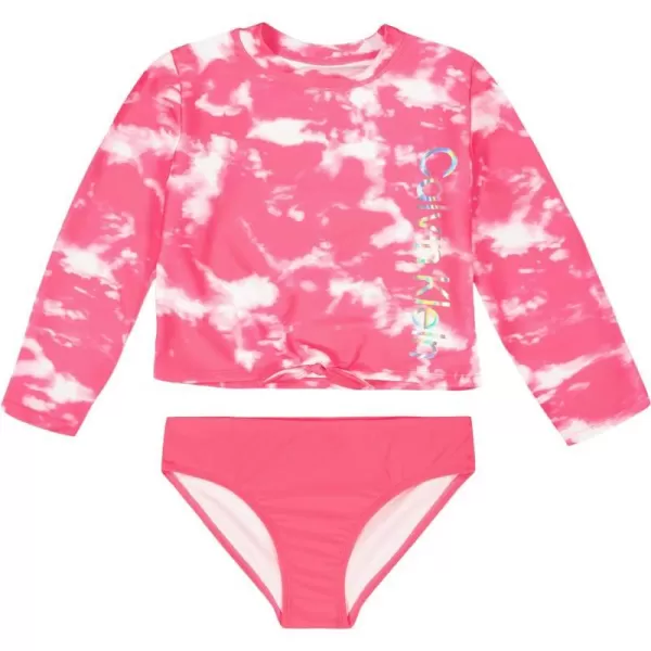 Calvin Klein Girls TwoPiece Rashguard Swimsuit Set with UPF 50 Sun ProtectionPink Glo Dye