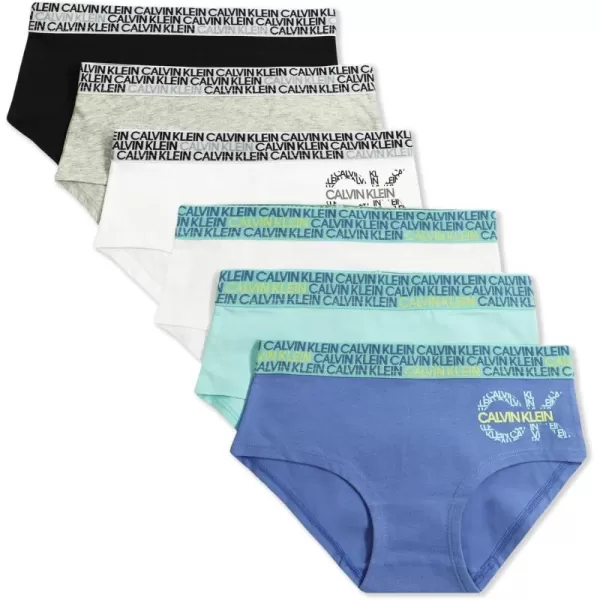 Calvin Klein Girls Underwear Cotton Hipster Panties 6 PackBlueHeatherBlack