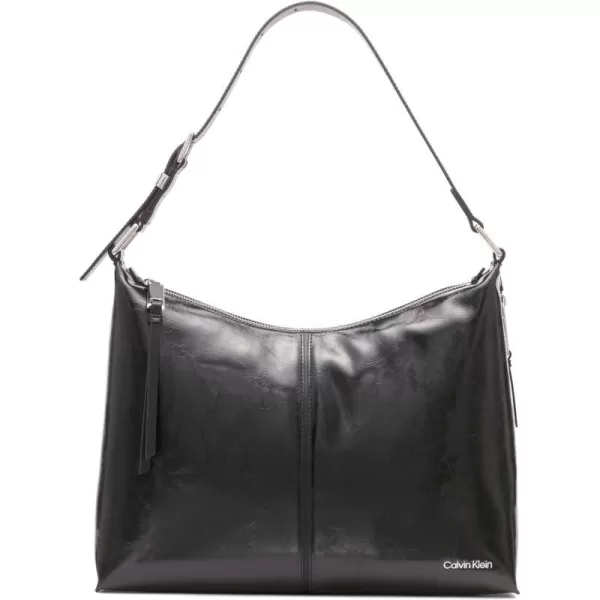 Calvin Klein Max Top Zip Hobo Shoulder BagBlackSilver