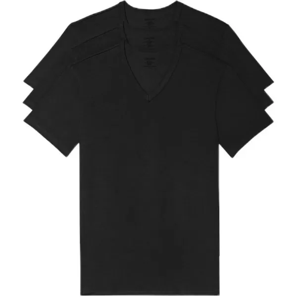 Calvin Klein Mens 100 Cotton TShirt Packs Short Sleeve Crew Neck3 Black  Vneck