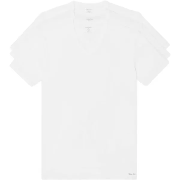 Calvin Klein Mens 100 Cotton TShirt Packs Short Sleeve Crew Neck3 White  Vneck