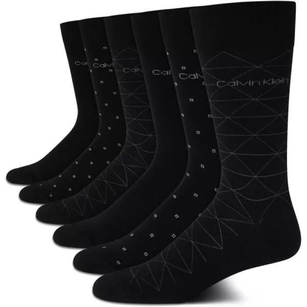 Calvin Klein Mens 6 Pack Mixed Pattern Dress SocksBlack Assorted