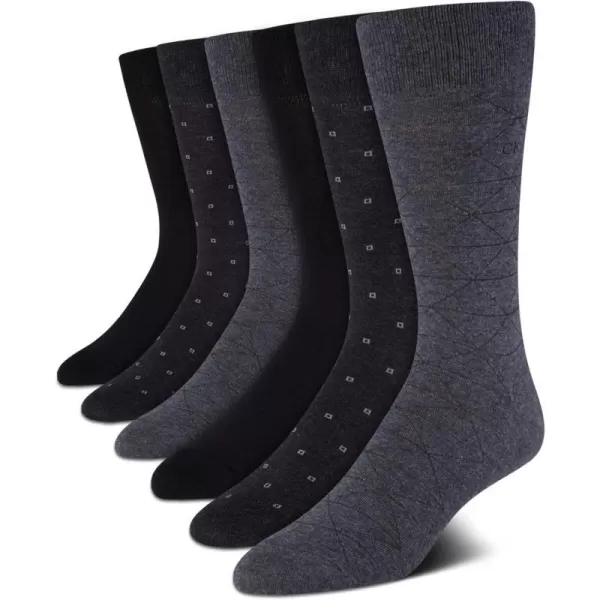 Calvin Klein Mens 6 Pack Mixed Pattern Dress SocksCharcoalGraphBlack