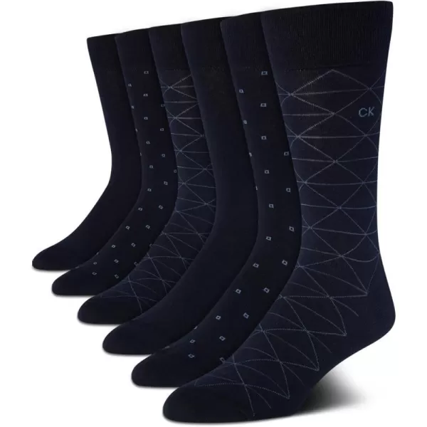 Calvin Klein Mens 6 Pack Mixed Pattern Dress SocksNavy Assorted