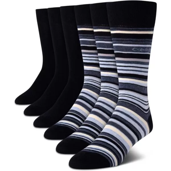 Calvin Klein Mens 6 Pack Mixed Pattern Dress SocksStripeBlackBlack