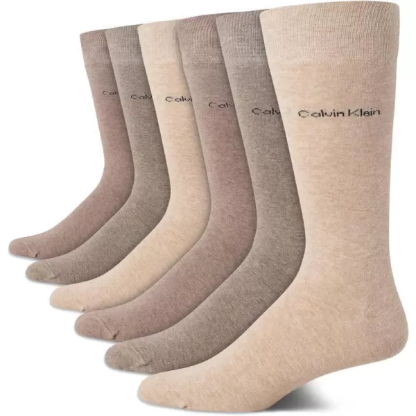 Calvin Klein Mens 6 Pack Mixed Pattern Dress SocksTan Assorted