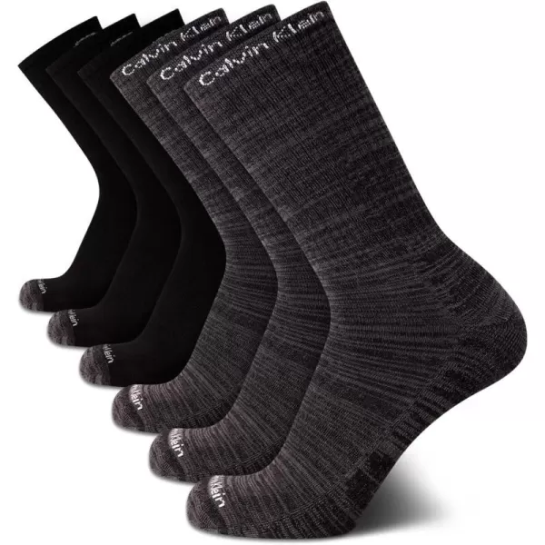 Calvin Klein Mens 6 Pair Athletic Crew SocksBlack Logo