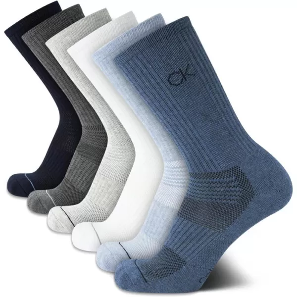 Calvin Klein Mens 6 Pair Athletic Crew SocksBlue Assorted