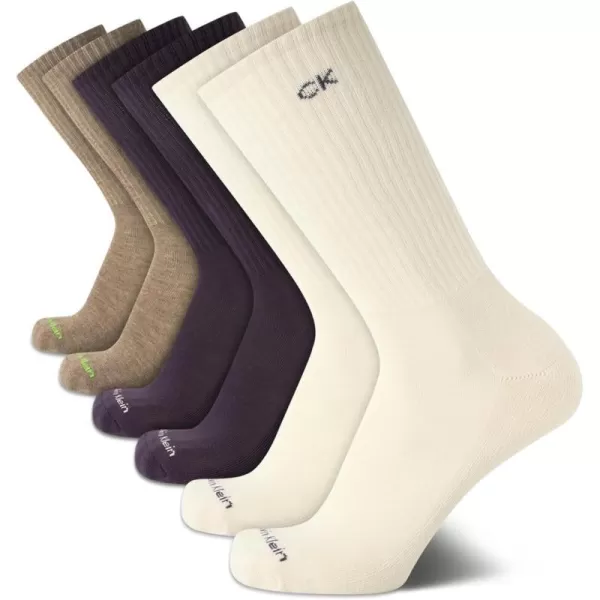 Calvin Klein Mens 6 Pair Athletic Crew SocksKhaki Assorted